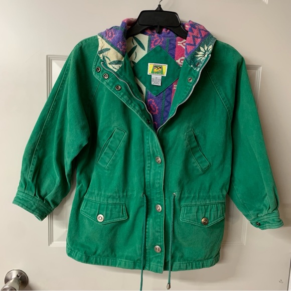 Vintage Casual Club Green 100% Cotton Drawstring Waist Lined Coat size 12 - Picture 14 of 14